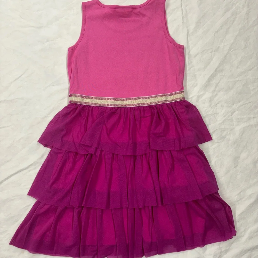 Hanna Andersson Swish Tulle Dress Girls 130 Pink Tiered Ruffle Sparkle Sz 130/8
